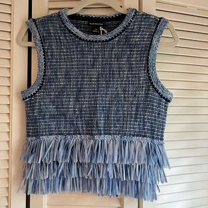 NWT Club Monaco blue cropped sweater with fringe